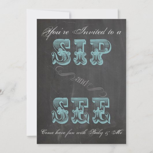 Tableau noir Sip et voir Invitation Baby shower bl (Devant)
