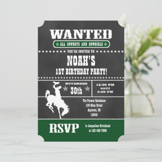 Tableau noir vert Chalkboard Cowboy Invitation d'a (Debout devant)