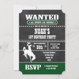Tableau noir vert Chalkboard Cowboy Invitation d'a