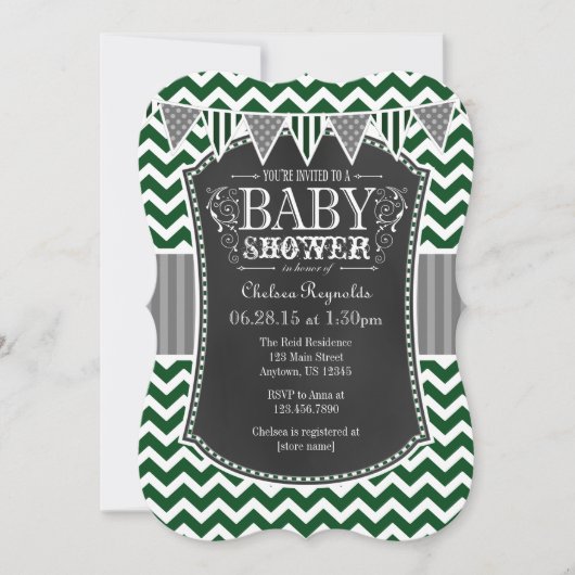 Tableau noir vert Chevron Baby shower Invitation (Devant)