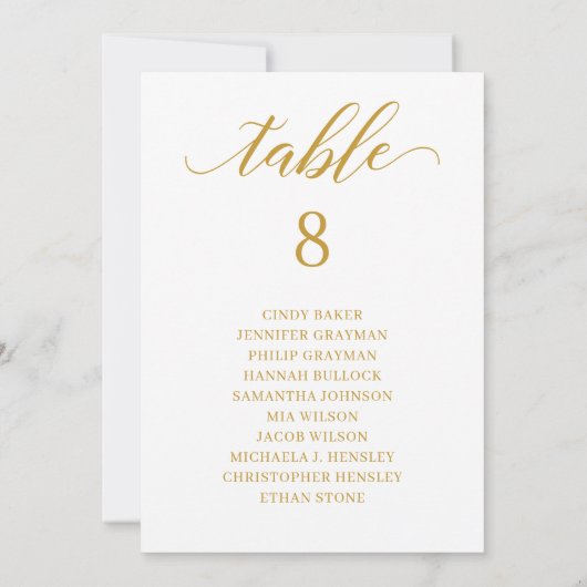 Tableau Numéro de table de script or moderne - Tab (Dos)