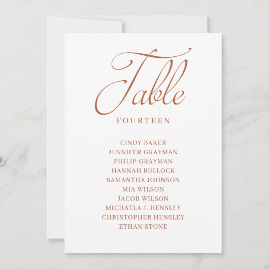 Tableau Numéro de table de script orange brûlé - T (Dos)