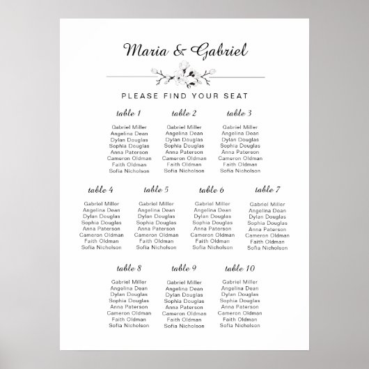 Tableau simple en noir et blanc des Mariages (Devant)