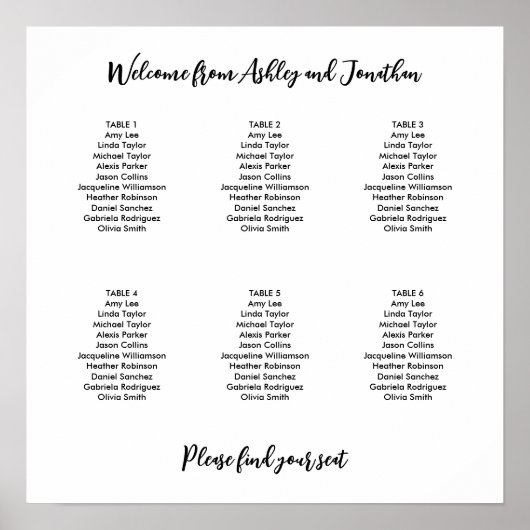 Tableau simple moderne de 6 places (Devant)