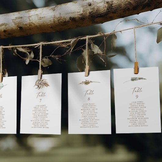 Tableau simple Rustique Floral Numéro de table Siè