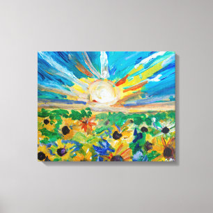 Tableau sur toile Champ de tournesols radieux au c