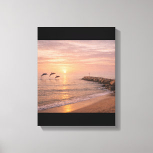 Tableau sur toile Golden Sunset Dolphins Beach   C