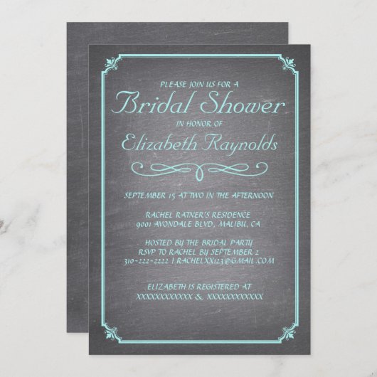 Tableau Teal et invitations argentées de Fête de (Devant / Derrière)