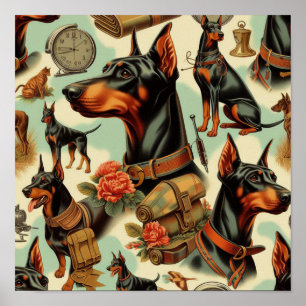 Tableau vintage Doberman sans joint