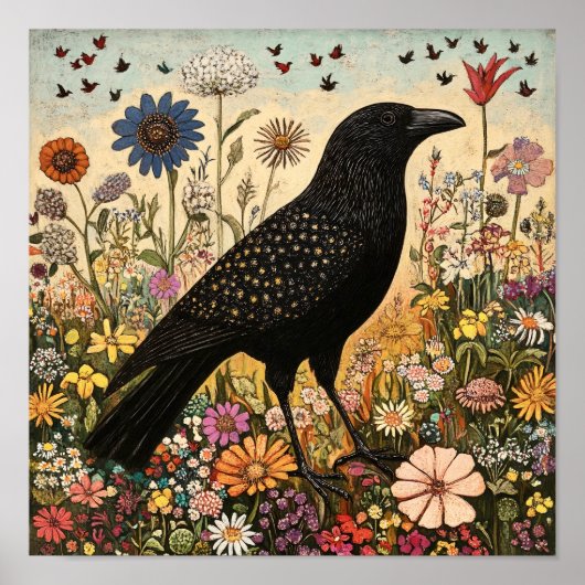 Tableau Whimsical d'oiseaux de corbeau (Devant)