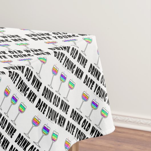 TABLECLOTH - DRINK OUDE WIJN, DATUM JONGE MANNEN TAFELKLEED (Voorbeeld)