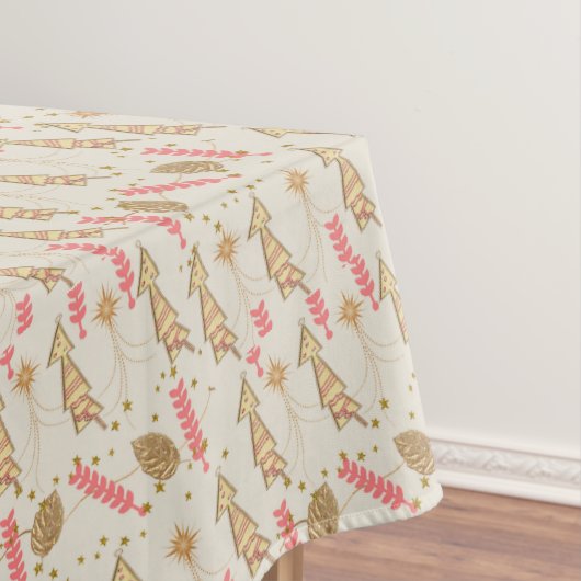 Tablecloth, Merry KerstGold Trees Beige Tafelkleed (Voorbeeld)
