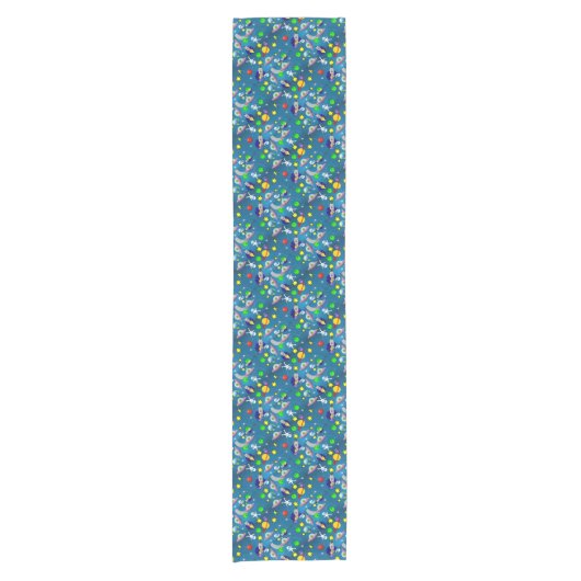 Tablecloth Runner Spaceship Stars Moon Planets Korte Tafelloper (Voorkant)
