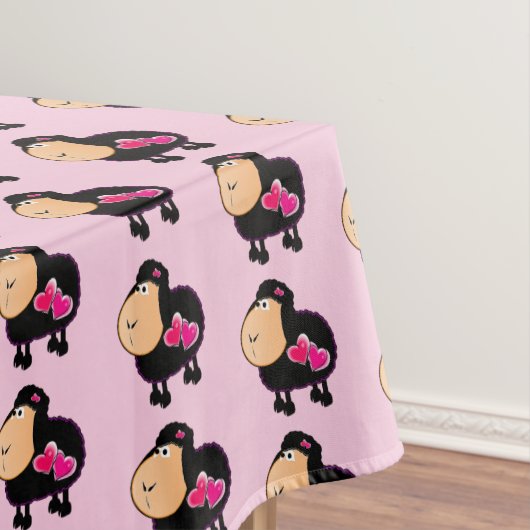 Tablecloth Sheep Pink Hearts Tafelkleed (Voorbeeld)
