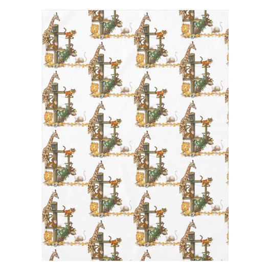 Tablecloth White Lion Tiger Monkey Giraffe Tafelkleed (Voorkant)