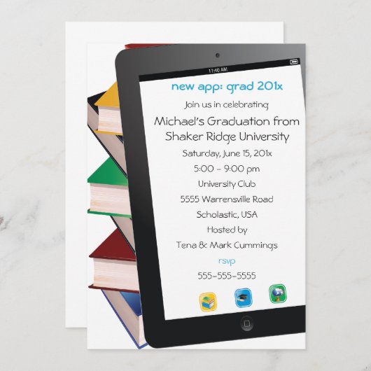 Tablet Afstudeerder Afstuderen Uitnodiging (Voorkant / Achterkant)