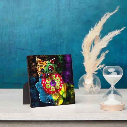 Tabletop Plaque Whimsical Abstrait Owl Folk Art (Insitu)