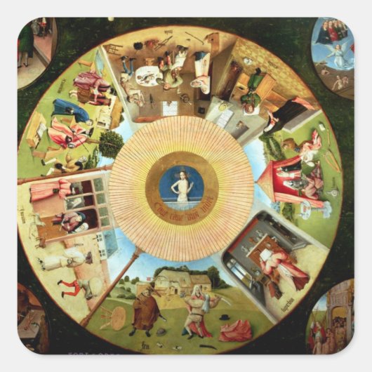 Tabletop van de zeven doodzonnen vierkante sticker (Voorkant)