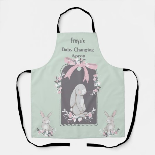 Tablette changeant tablier en vert avec lapins (Recto)