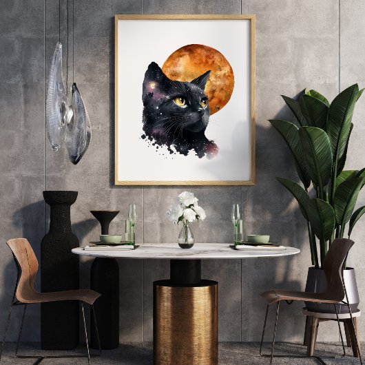 Tablette en toile étirée de chat et de lune noire
