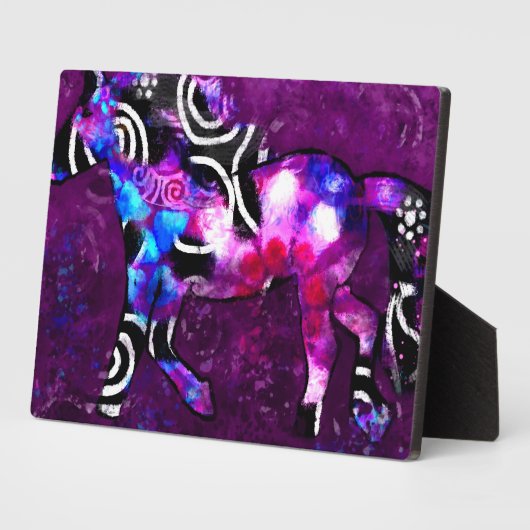 Tablette Plaque Whimsical Cheval Abstrait Art Bleu (Côté)