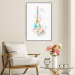 Tablette tour Eiffel Impression sur toile Art<br><div class="desc">Impression artistique de la Tour Eiffel avec une palette d'artiste,  peinture rayée de la Tour Eiffel et fleurs de cerisiers sur toile tendue. Mesures 24"x 36".</div>