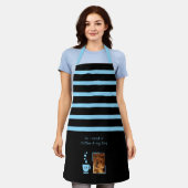 Tablier 1 photo dog coffee lover stripes black blue (Porté)