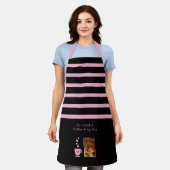 Tablier 1 photo dog coffee lover stripes black pink (Porté)