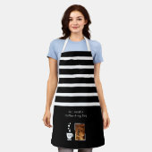 Tablier 1 photo dog coffee lover stripes black white (Porté)