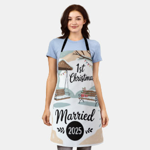 Tablier 1er Noël de Mariage 2025 Scène hivernale rustiqu