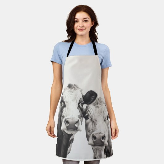 Tablier 2 Vaches De Boeuf Vous Regardant Barbeque Apron (Porté)