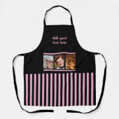 Tablier 3 photo custom text black pink striped  (Recto)