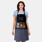 Tablier 3 photo custom text black purple striped  (Porté)