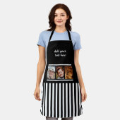 Tablier 3 photo custom text black white striped  (Porté)