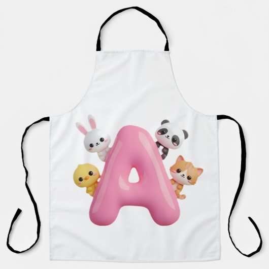 Tablier 3D Pink Balloon Letter A Forest Animals Apron (Recto)