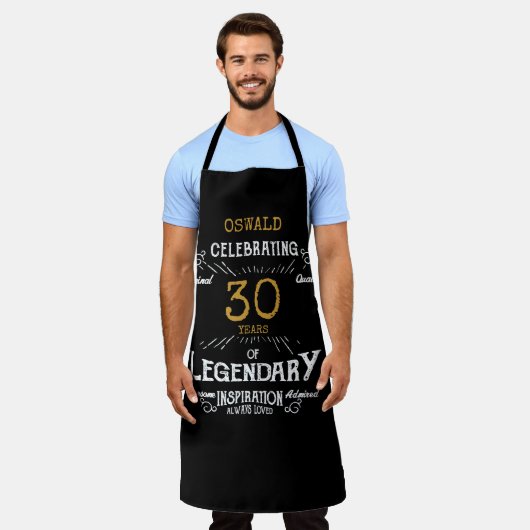 Tablier 40e anniversaire Black Gold Legendary Funny Apron (Porté)