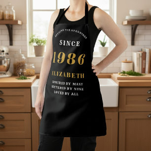 Tablier 40e anniversaire personnalisé 1986 noir et or