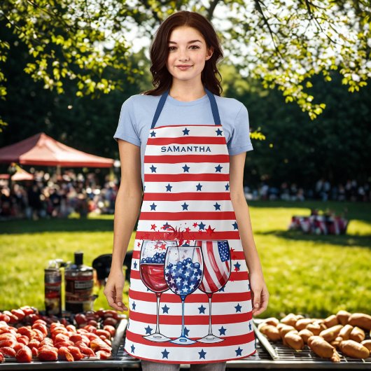 Tablier 4 juillet Cocktails Red & White Stripes Blue Stars