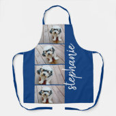 Tablier 4 Photo Collage - bleu avec nom de script blanc (Recto)