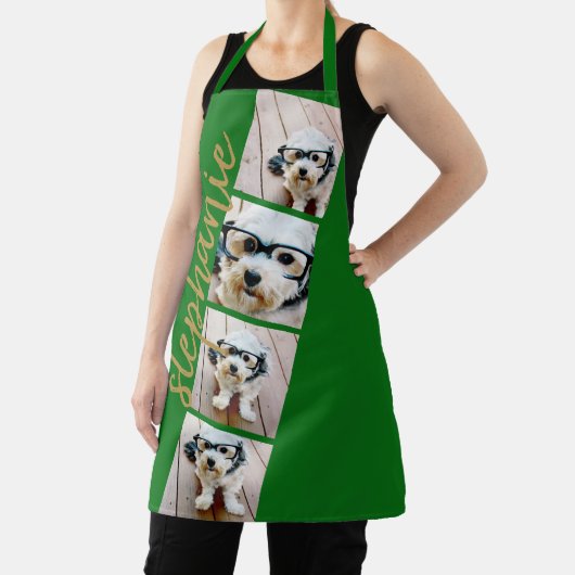 Tablier 4 Photo Film Strip Collage Nom du script vert (Insitu)