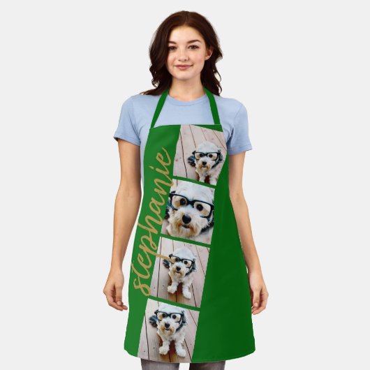 Tablier 4 Photo Film Strip Collage Nom du script vert (Porté)