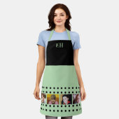 Tablier 4 photo initials polka dots black green (Porté)