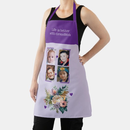 Tablier 4 photos grandchildren floral purple (Insitu)