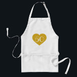 Tablier 50 coeur en or massif<br><div class="desc">Cet tablier est orné d'un coeur en or, encadré par le chiffre "50", dans une police blanche. Cliquez sur "Customisez-le !" pour redimensionner/repositionner l'image du coeur doré, modifier la couleur de l'arrière - plan et/ou personnaliser le texte ou le monogramme. Choisissez le style, la taille et la couleur de la...</div>