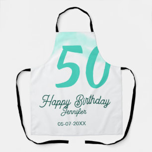Tablier 50e anniversaire nom date année vert pastel gras