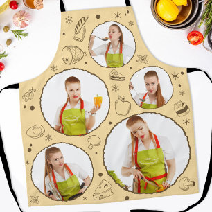 Tablier 5 photo Collage Grille pour cuisine Chef Beige