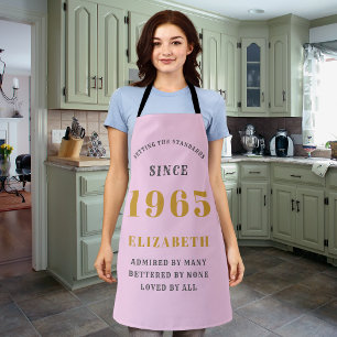 Tablier 60e anniversaire Né en 1965 Dame rose Grey