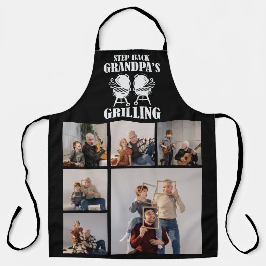 Tablier 6 Photo Collage Stand Back Grilling de grand-père (Recto)