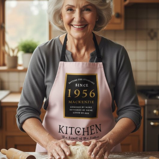 Tablier 70e anniversaire 1952 Nom Elégant Black Gold Rose