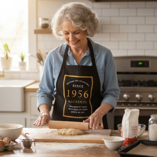 Tablier 70e anniversaire 1954 Nom Elegant Black Gold Chic